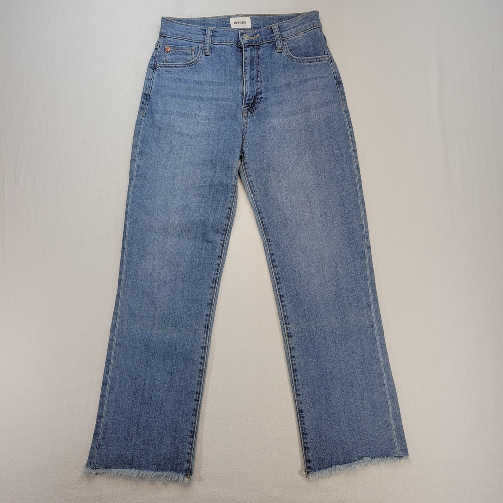 Hudson Jeans Womens 25 Blue Noa Straight Leg Raw Hem Mid Rise Denim